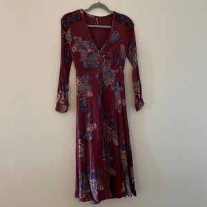Free People ultra feminine 1930’ style floral long sleeve dress size 0